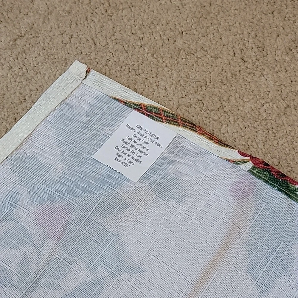 Set of 3 Christmas Napkins Holly Plaid Ribbon Ivory Red Green Gold